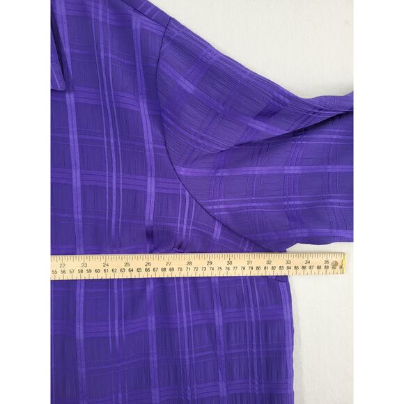 Maggie Barnes Purple Plaid Button Front Blouse 5X 3/4 Sleeve Tank Inset Top Work - Picture 7 of 10